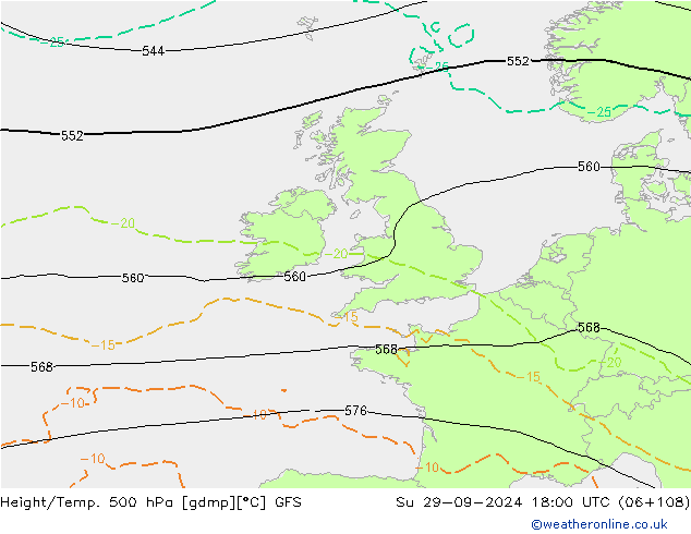 Z500/Rain (+SLP)/Z850 GFS Dom 29.09.2024 18 UTC