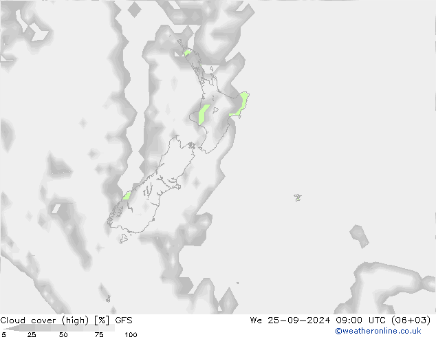 Cloud cover (high) GFS We 25.09.2024 09 UTC