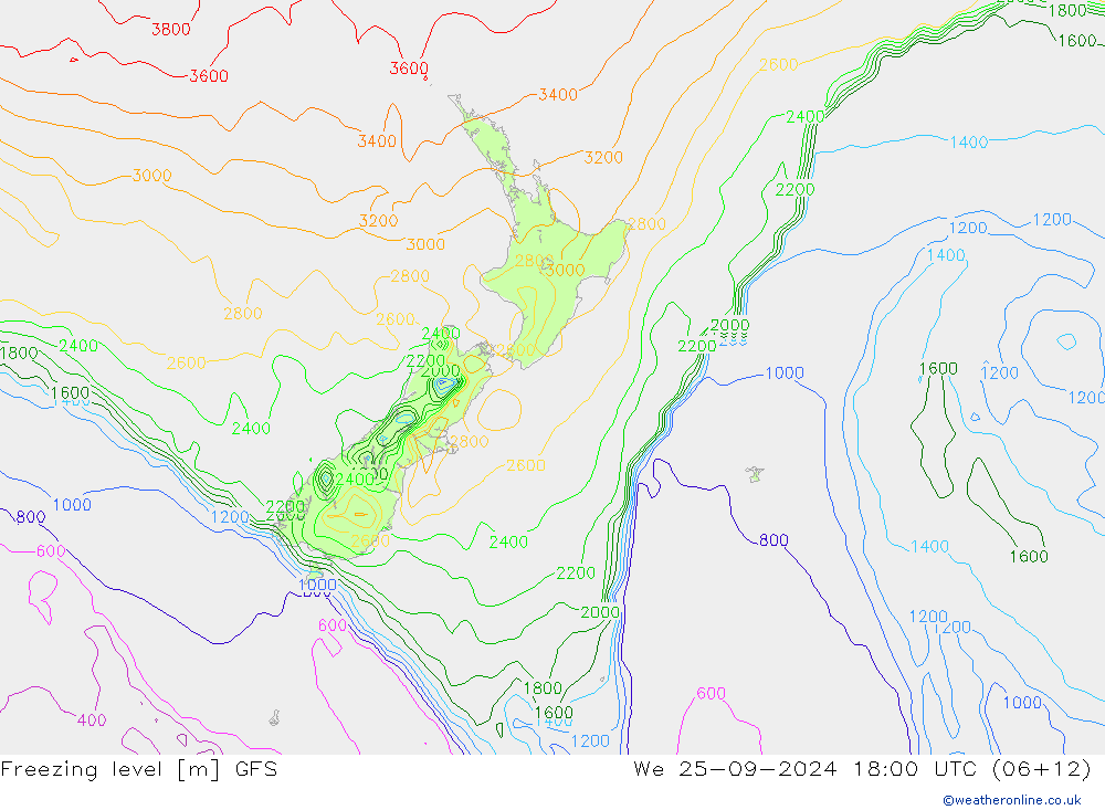 Freezing level GFS śro. 25.09.2024 18 UTC