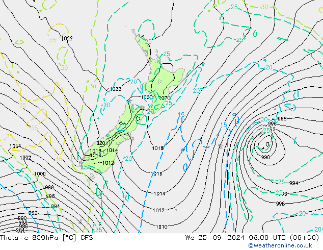 Theta-e 850hPa GFS We 25.09.2024 06 UTC