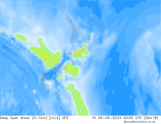 Deep layer shear (0-1km) GFS gio 26.09.2024 00 UTC