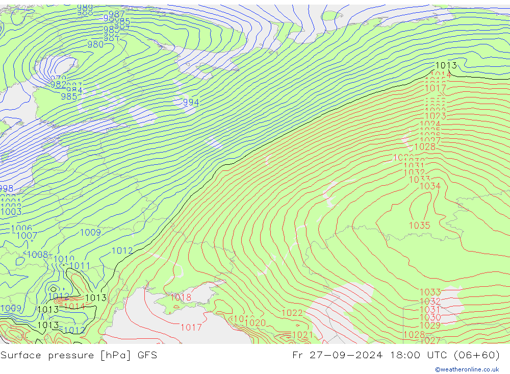 Luchtdruk (Grond) GFS vr 27.09.2024 18 UTC