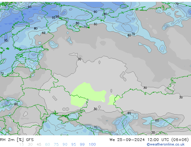 Humidité rel. 2m GFS mer 25.09.2024 12 UTC