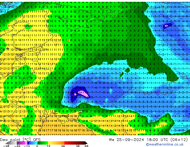 Dew point GFS We 25.09.2024 18 UTC