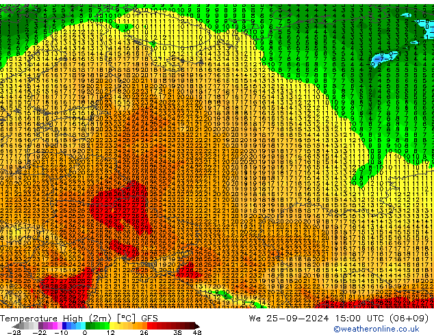 Höchstwerte (2m) GFS Mi 25.09.2024 15 UTC