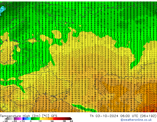 température 2m max GFS jeu 03.10.2024 06 UTC