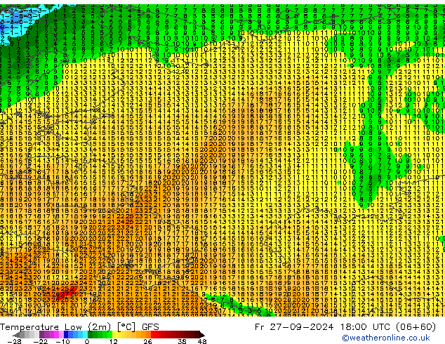 Min.temperatuur (2m) GFS september 2024