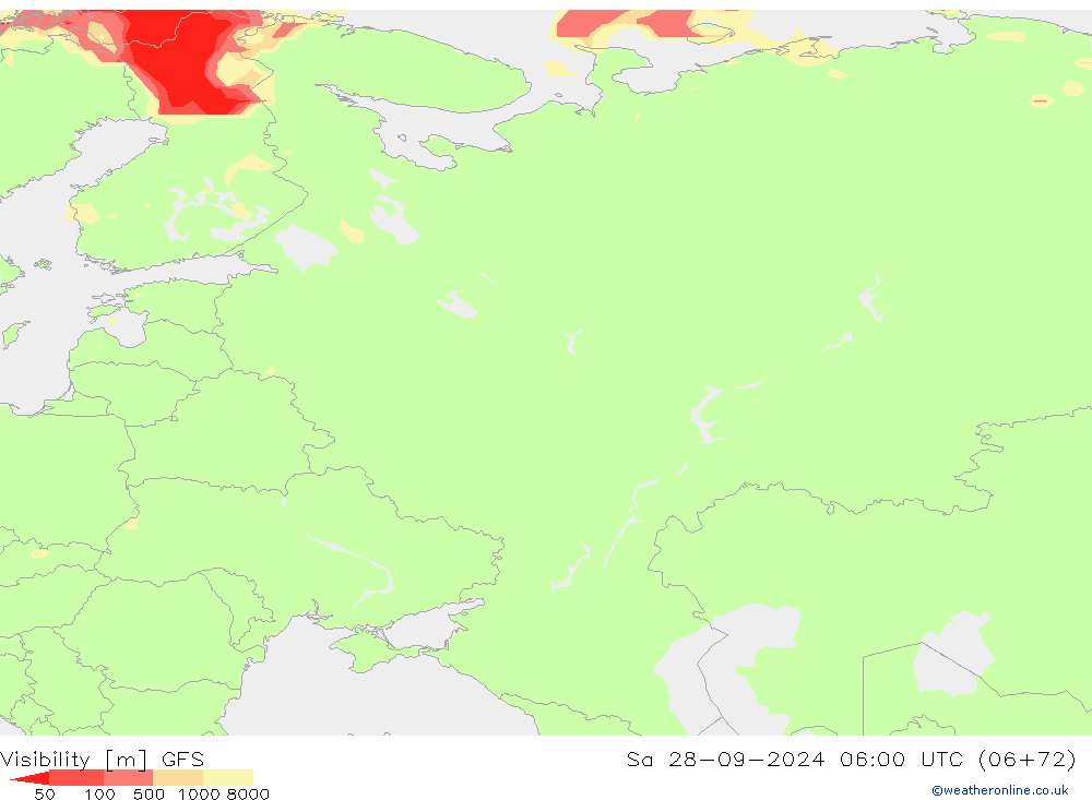 Dohlednost GFS So 28.09.2024 06 UTC