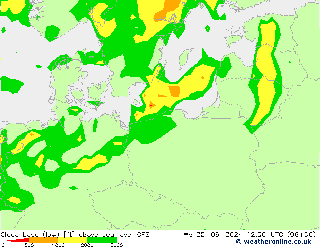 Cloud base (low) GFS Qua 25.09.2024 12 UTC