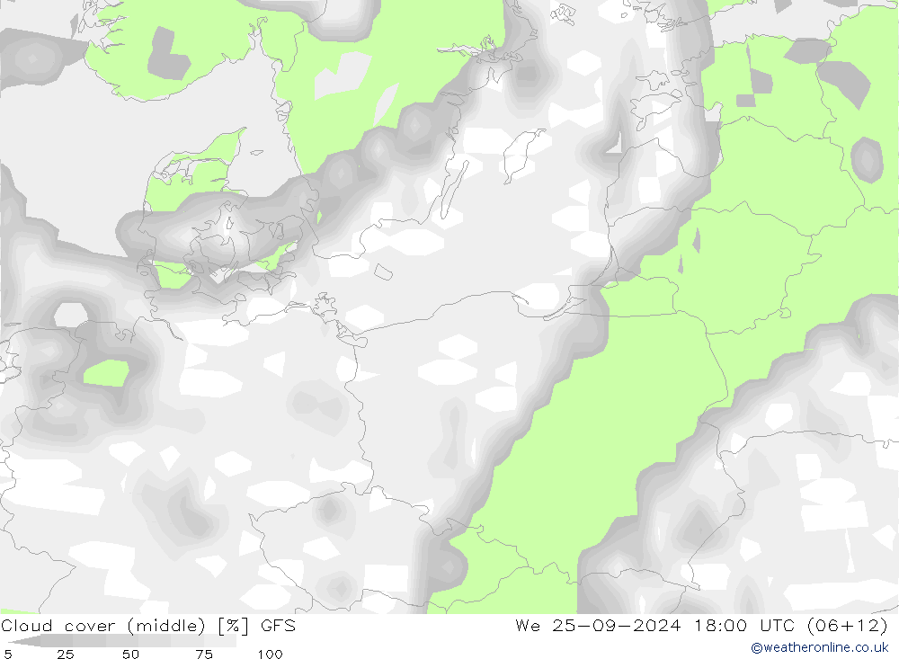 Bewolking (Middelb.) GFS wo 25.09.2024 18 UTC