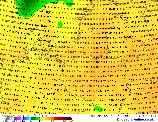 Temperature (2m) GFS We 25.09.2024 18 UTC