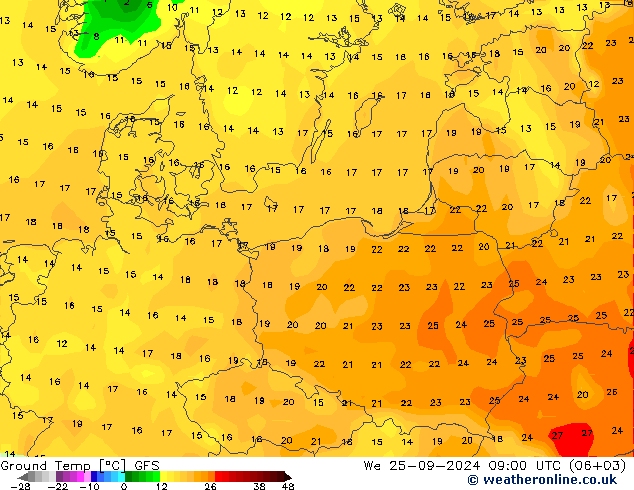 Temp GFS mer 25.09.2024 09 UTC