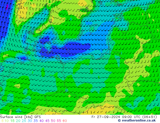 Vento 10 m GFS Sex 27.09.2024 09 UTC