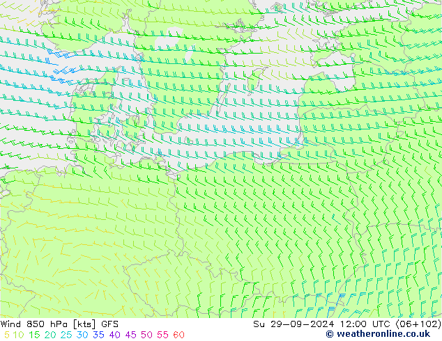 Wind 850 hPa GFS So 29.09.2024 12 UTC