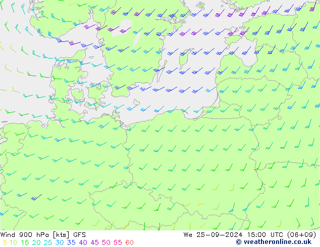 Wind 900 hPa GFS wo 25.09.2024 15 UTC