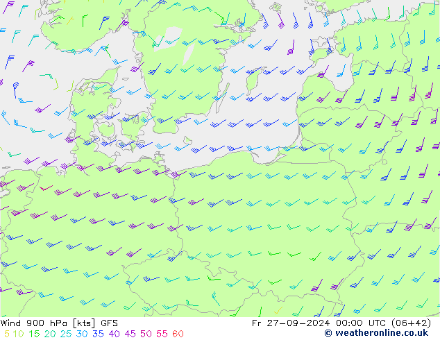 Vento 900 hPa GFS ven 27.09.2024 00 UTC