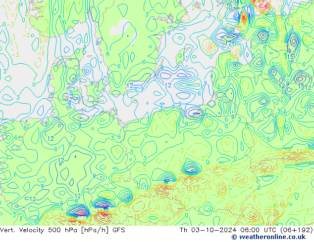 Vert. Velocity 500 hPa GFS Th 03.10.2024 06 UTC