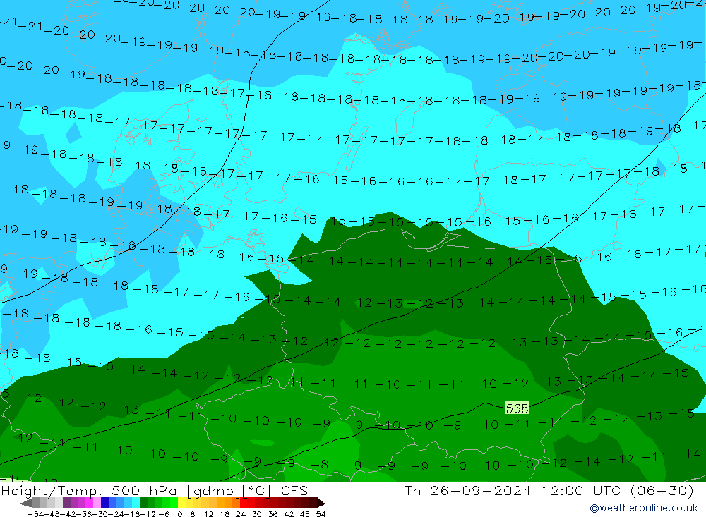 Géop./Temp. 500 hPa GFS jeu 26.09.2024 12 UTC