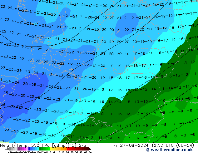 Z500/Rain (+SLP)/Z850 GFS vie 27.09.2024 12 UTC