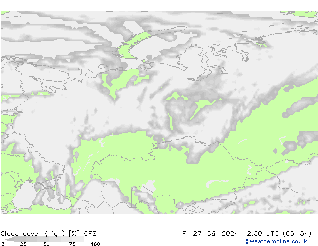 Bewolking (Hoog) GFS vr 27.09.2024 12 UTC