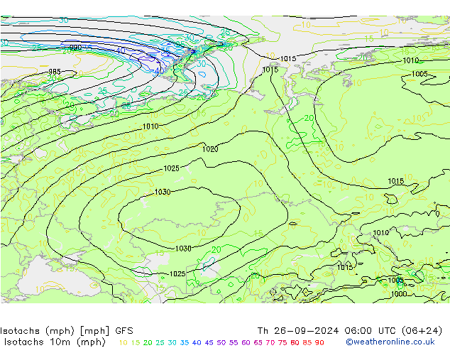 Eşrüzgar Hızları mph GFS Per 26.09.2024 06 UTC