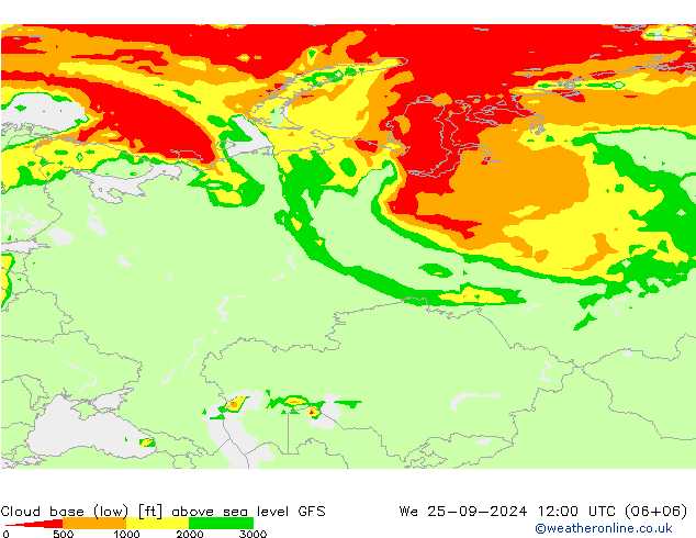 Cloud base (low) GFS mer 25.09.2024 12 UTC