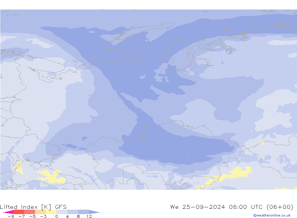 Lifted Index GFS wo 25.09.2024 06 UTC