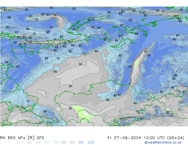 RH 850 hPa GFS Fr 27.09.2024 12 UTC