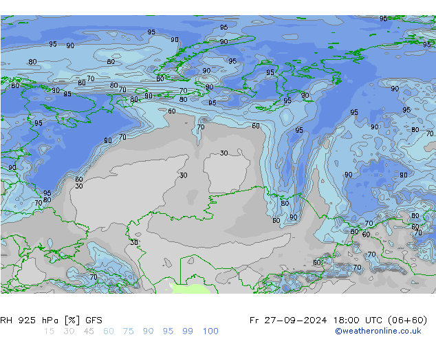 RH 925 hPa GFS Fr 27.09.2024 18 UTC