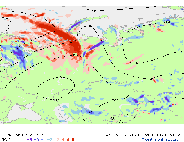 T-Adv. 850 hPa GFS mer 25.09.2024 18 UTC