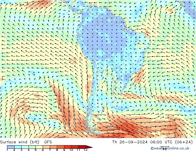  10 m (bft) GFS  26.09.2024 06 UTC