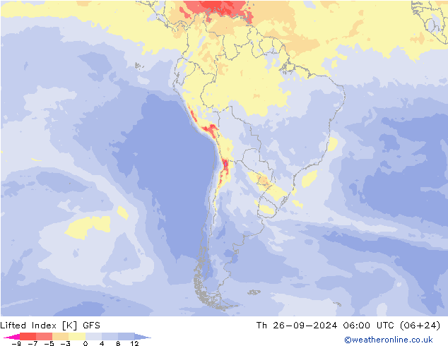 Lifted Index GFS  26.09.2024 06 UTC