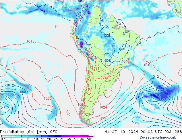 Z500/Rain (+SLP)/Z850 GFS Mo 07.10.2024 06 UTC