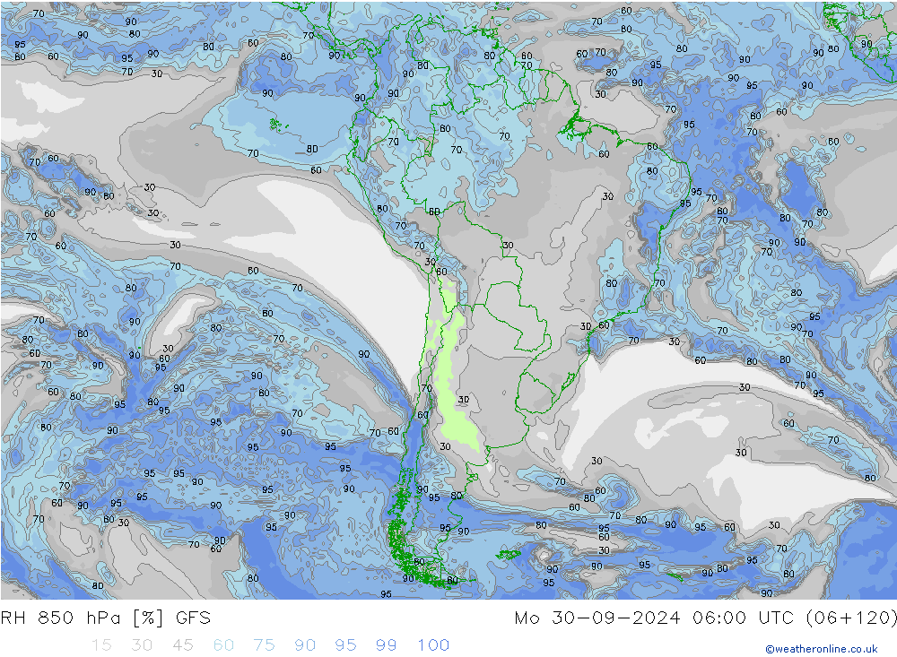 RH 850 hPa GFS Seg 30.09.2024 06 UTC