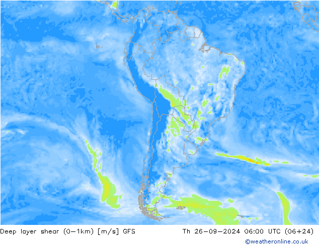 Deep layer shear (0-1km) GFS Th 26.09.2024 06 UTC