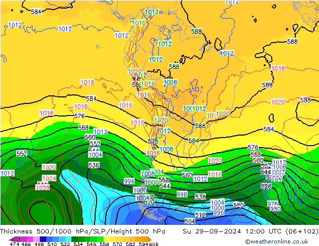 500-1000 hPa Kalınlığı GFS Paz 29.09.2024 12 UTC