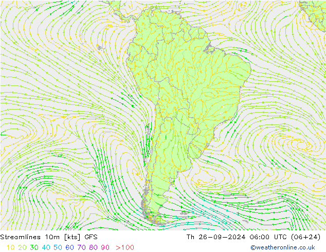 Streamlines 10m GFS Th 26.09.2024 06 UTC