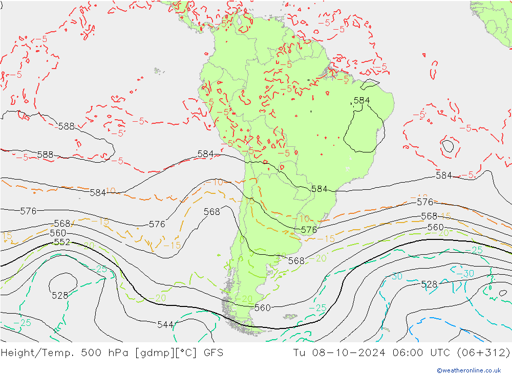 Géop./Temp. 500 hPa GFS mar 08.10.2024 06 UTC