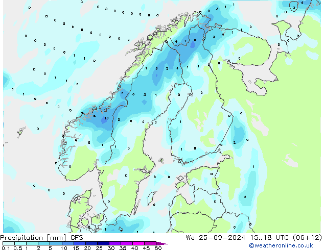 Precipitazione GFS mer 25.09.2024 18 UTC