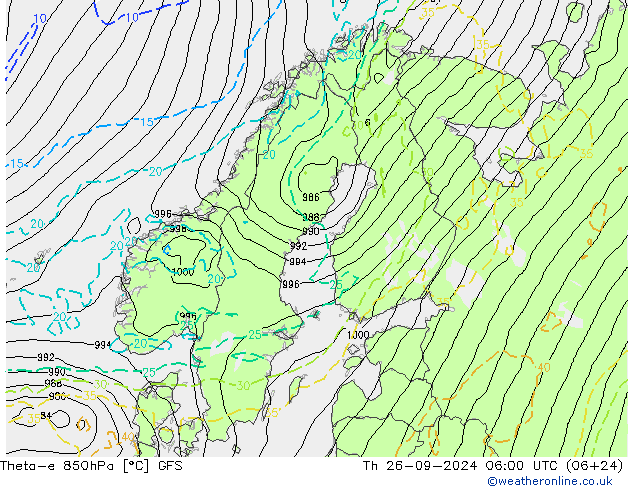 Theta-e 850hPa GFS jue 26.09.2024 06 UTC