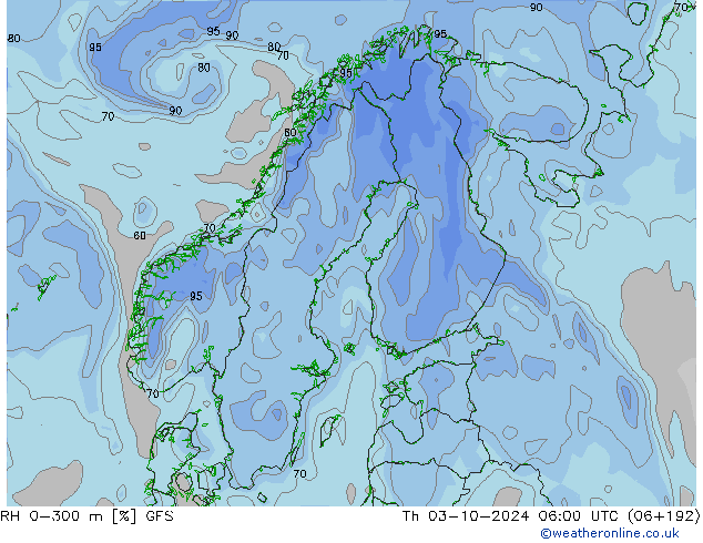 Humidité rel. 0-300 m GFS jeu 03.10.2024 06 UTC