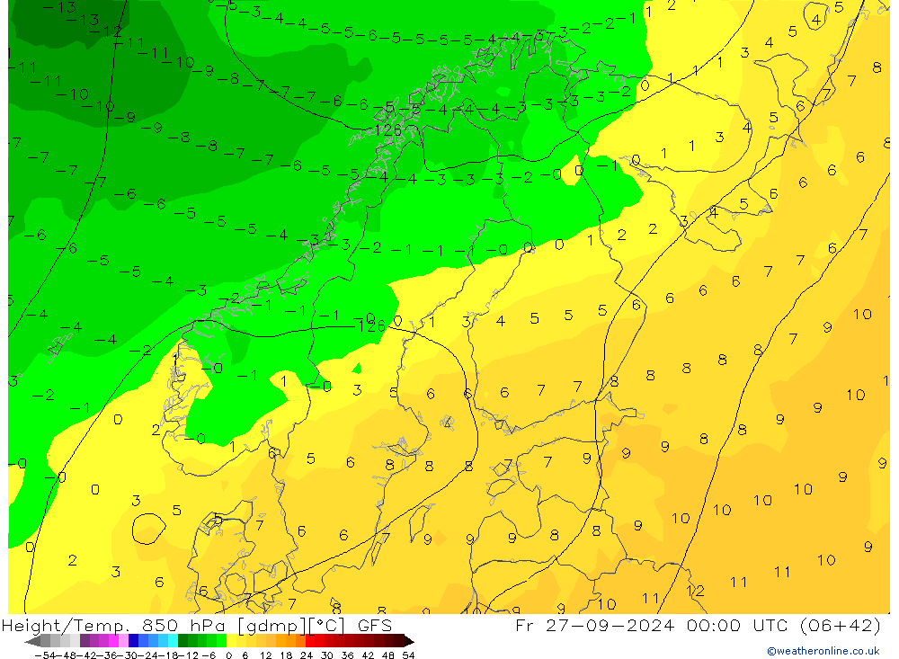 Z500/Rain (+SLP)/Z850 GFS Fr 27.09.2024 00 UTC