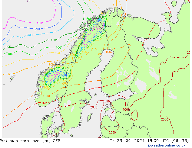 Wet bulb zero level GFS Th 26.09.2024 18 UTC