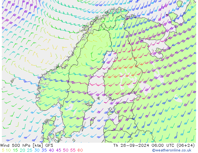 Vent 500 hPa GFS jeu 26.09.2024 06 UTC