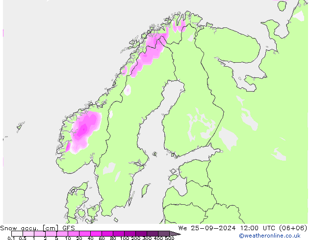 Snow accu. GFS śro. 25.09.2024 12 UTC