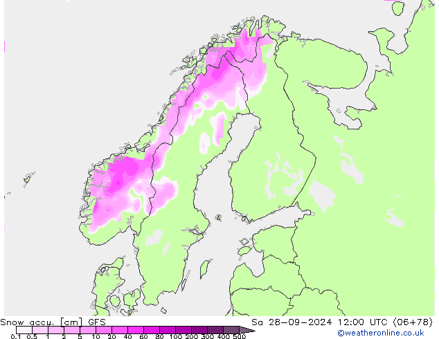 Snow accu. GFS Sa 28.09.2024 12 UTC