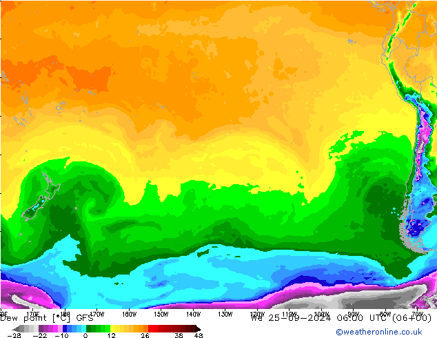 Point de rosée GFS mer 25.09.2024 06 UTC