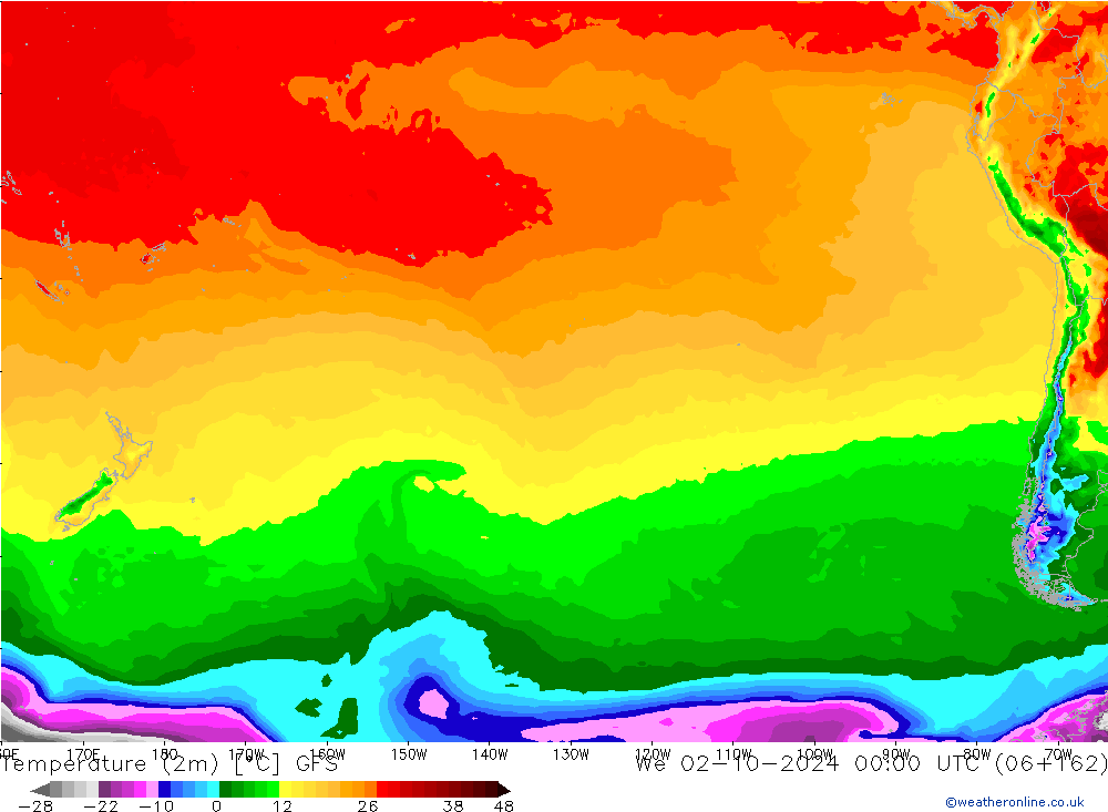 Temperatura (2m) GFS Qua 02.10.2024 00 UTC