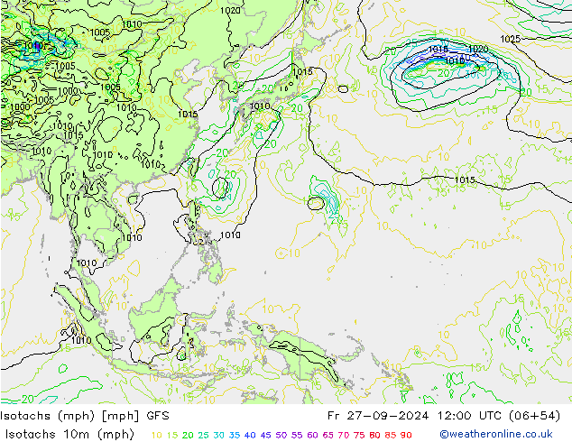 Isotachs (mph) GFS Fr 27.09.2024 12 UTC