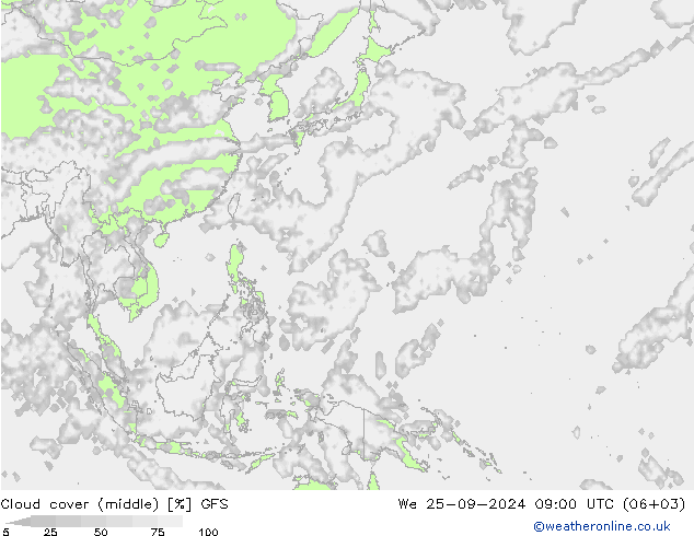 Wolken (mittel) GFS Mi 25.09.2024 09 UTC